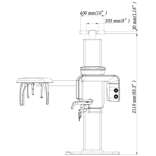 Pax-i 3D Smart Pano/CBCT/One Shot - Dimensiones Vista Frontal