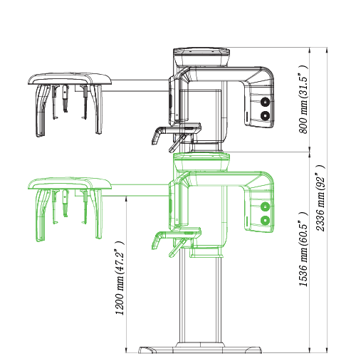 Pax-i 3D Smart Pano/CBCT/Scan Ceph - Dimensiones Vista Frontal