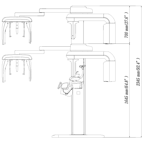 Pax-i 3D Green Pano/CBCT/One Shot - Dimensiones Vista Frontal