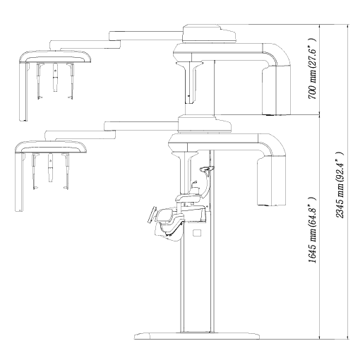 Pax-i 3D Green Pano/CBCT/Scan Ceph - Dimensiones Vista Frontal