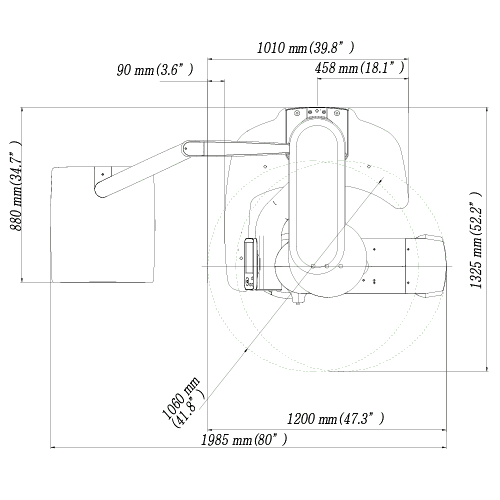 Pax-i 3D Green Pano/CBCT/Scan Ceph - Dimensiones Vista Superior